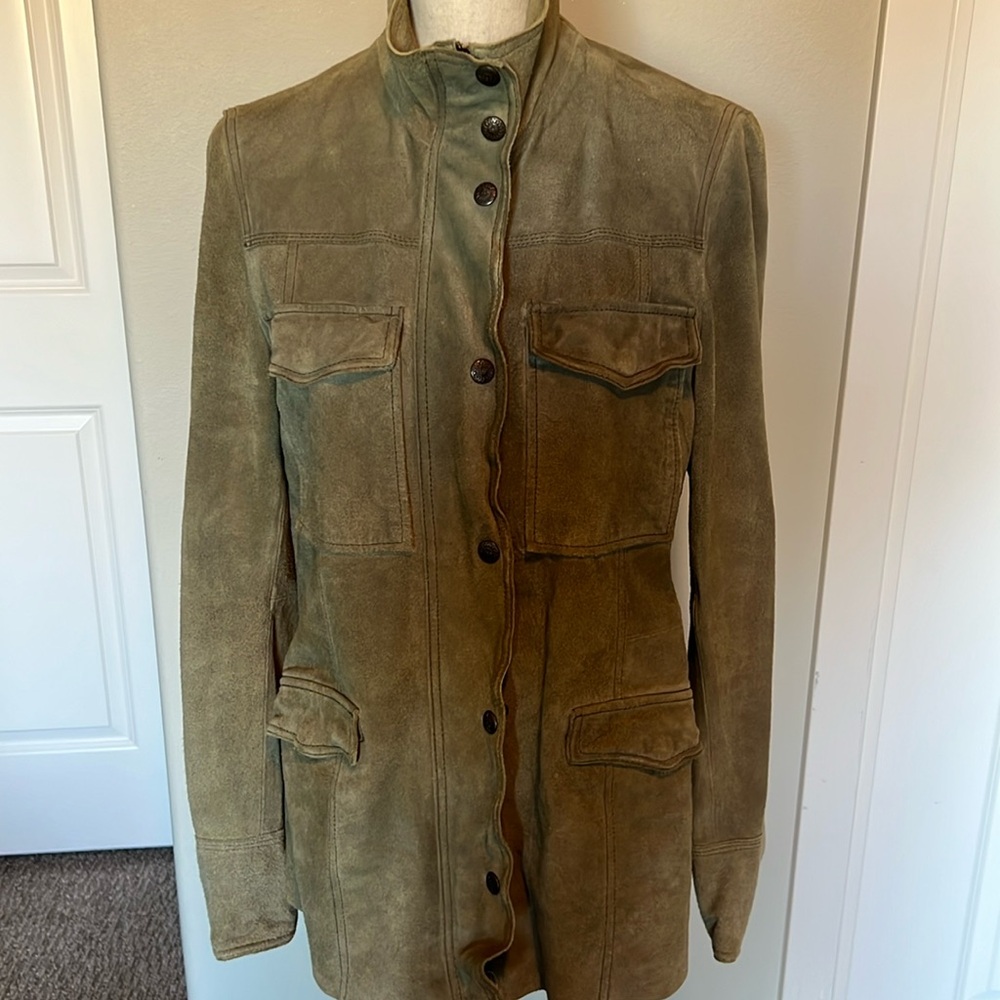 Free People olive suede blazer/coat, size large.